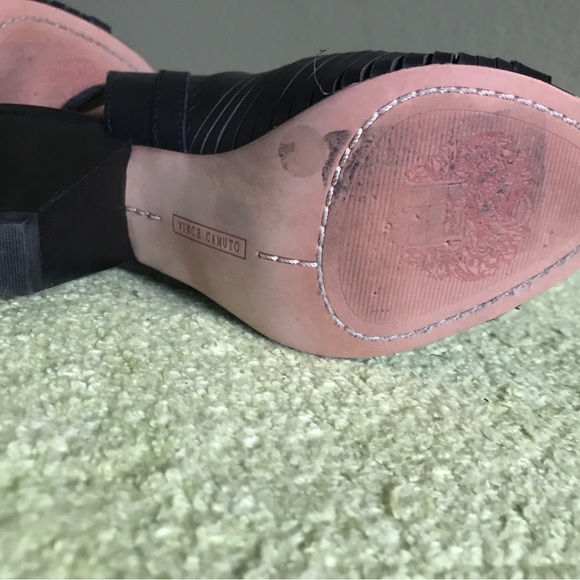Vince Camuto Emore Black Leather Heel Sandals - Picture 6 of 9